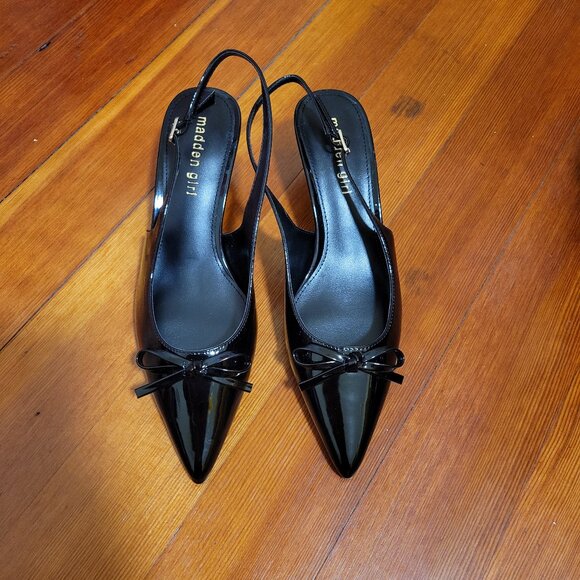 NWOT Steve Madden Black Patent Bow Kitten Heels - Picture 1 of 3